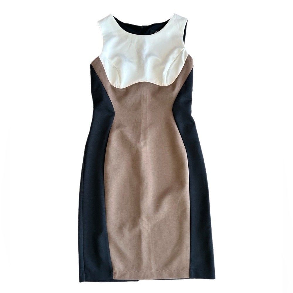 Ronni Nicole Sleeveless Colorblock Sheath Dress in Cream, Taupe & Black
